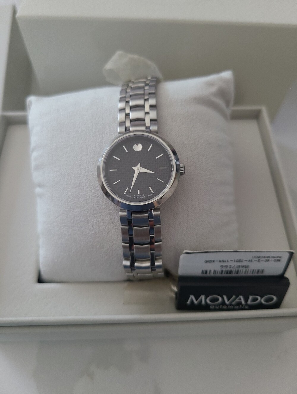 Movado 1881 Automatic 27mm Black Carbon Dial Ladies Watch 0607166